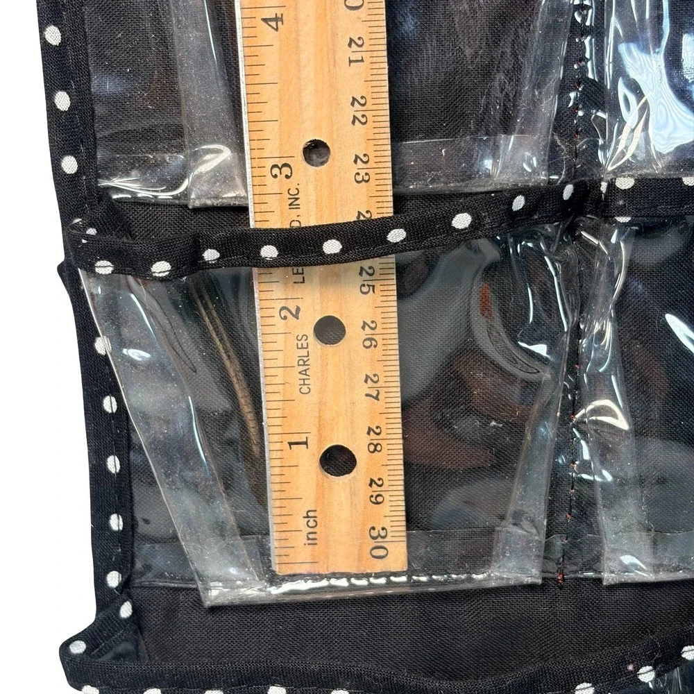 Monogram M‎ Hanging Jewelry Organizer Pink Black Polka Dot 66 Pockets DBL Sided